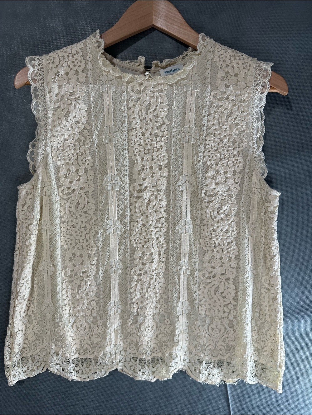 Sundance Catalog Cream Lace Sleeveless Blouse Boho Cottagecore Top